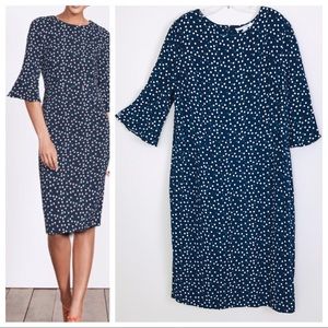 Boden Fluted Sleeves Polka Dot Sheath Delia Dress Midi Modest Pretty Plus Size